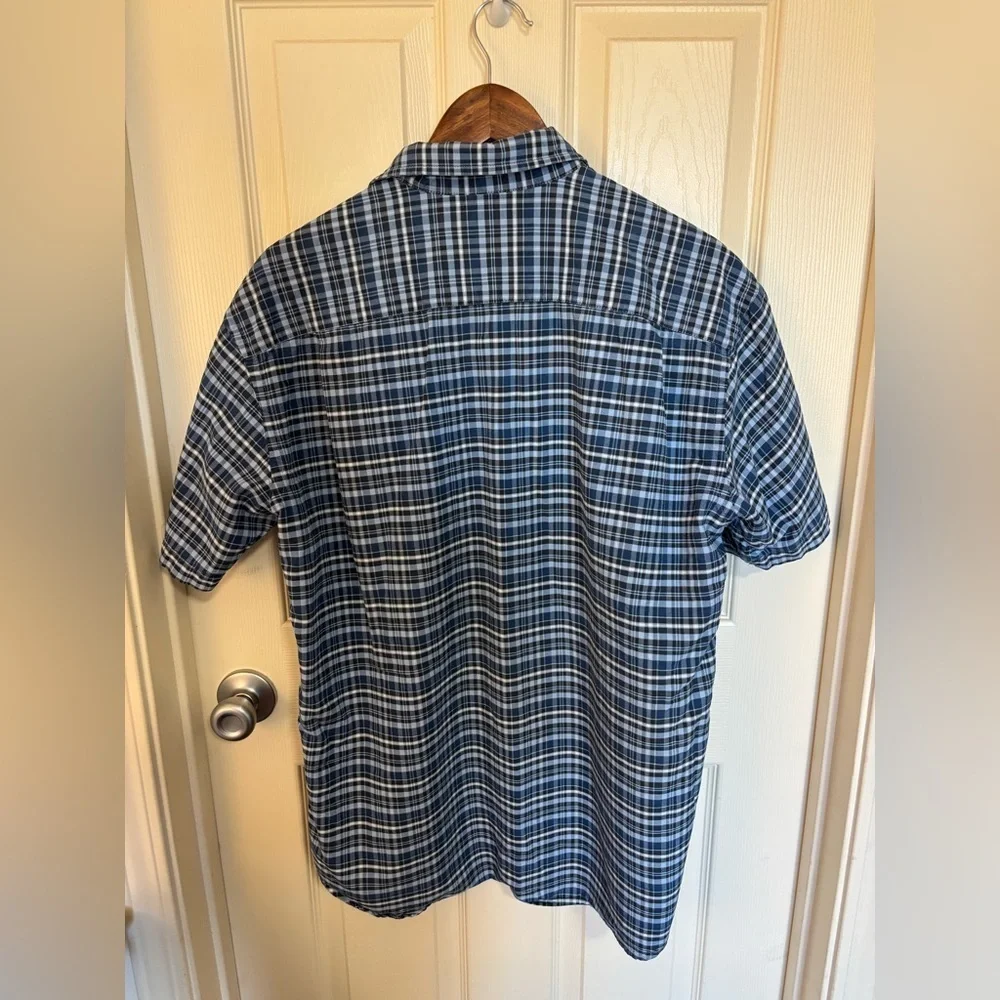 J.Crew Plaid Button-Up Shirt Blue White 100% Cotton Size L